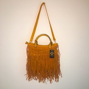 Tassel Fringe Crossbody Satchel (Color:  Mustard Yellow)